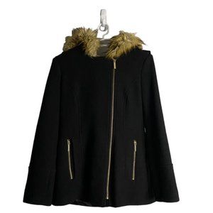 Michael Kors Women's Black Wool Faux Fur Hooded Jacket